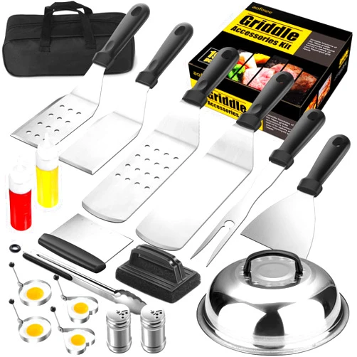 Aofmee Griddle Accessories Kit, 19 Pcs Flat Top Grill Accessories Set for Blackstone and Camp Chef, Griddle Tools Set with Basting Cover, Spatula, Scraper, Bottle, Tongs, Egg Ring for Outdoor BBQ and Camping