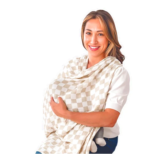 Itzy Ritzy Breastfeeding Boss Multi-Use Cover – A Nursing Cover, Swaddle, Car Seat Cover, Tummy Time Mat & Burp Cloth All in One – Made of Soft Muslin Fabric & Measures 47” x 47” (Checkerboard)