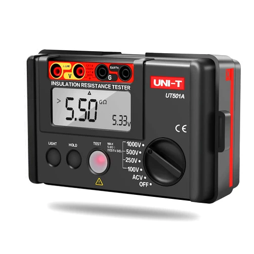 UNI-T Insulation Resistance Tester, Ohm Meter, 100V/250V/500V/1000V Voltmeter 0 to 5G ohm Meter Megohmmeter, Ground Resistance Tester 2000 Counts LCD Display with Backlight (UNI-T UT501A)