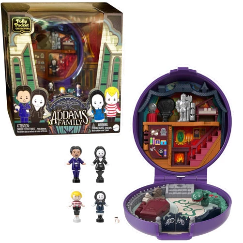 Polly Pocket Collector Playset, The Addams Family Compact with 4 Special Edition Character Dolls and 10 Accessories