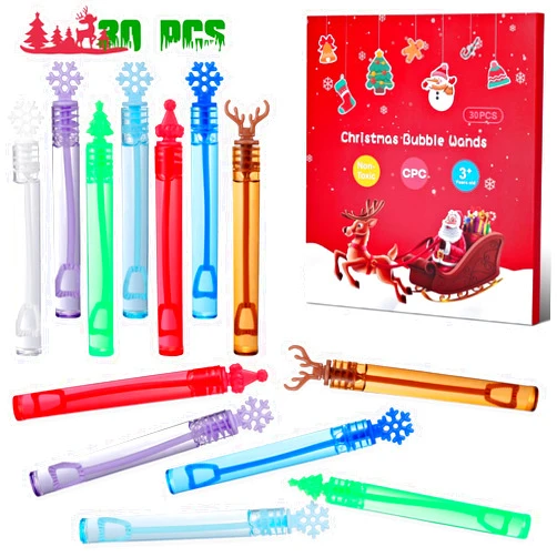 Genuvi Christmas Mini Bubble Wands Party Favors for Kids 30PCS Bubbles in Bulk for Classroom Prizes Christmas Stocking Stuffer Goodie Bags Stuffer Christmas Toys Outdoor Gifts for Toddlers Girls Boys
