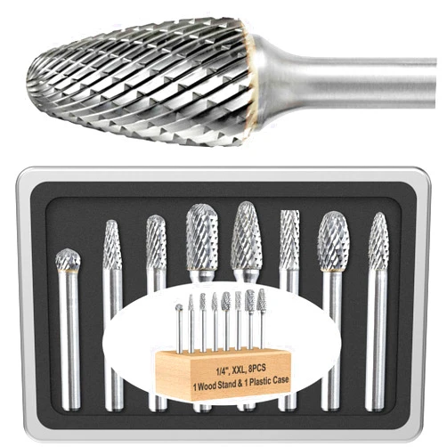 Sworker 8 Pcs 1/4 Carbide Burr Set 1/4 Shank Die Grinder Bits Drill Bits Grinding Bits for Metal Rotary Tool Attachment Accessories Rasp Weld Wood Stone Deburring Compatible with Milwaukee Dewalt