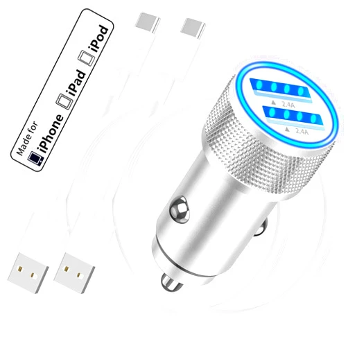MITSUGAWA [Apple MFi Certified] iPhone 15 Fast Car Charger, BAOYUANDA 4.8A Dual USB A Ports Fast Power Car Charging Block with 2Pack Type C Cables Quick Charger for iPhone 15 Plus/15 Pro/15 Pro Max/iPad/Aipods