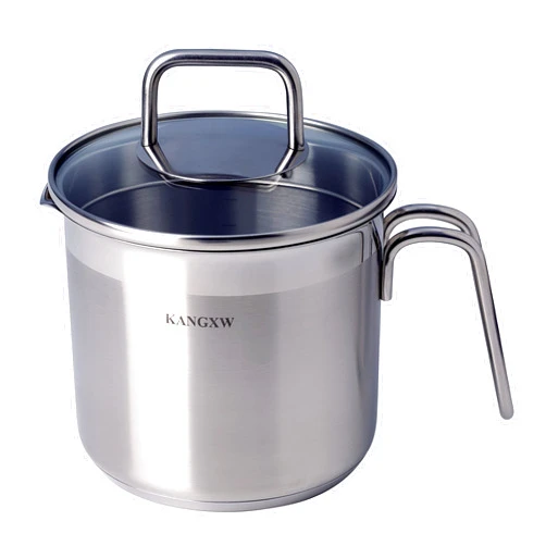 Kang Xw KANGXW Stainless Steel Milk Pot, 1.5 Quart Pan, With Pour Spout and Filter Glass Lid Induction Milk Pots, Sauce, Gravy, Pasta Stock Pot (1.5qt)