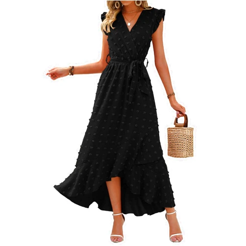 BTFBM Boho Dresses for Women 2026 Summer Fashion Cap Sleeve Swiss Dot Flowy Ruffle Beach Wedding Cocktail Maxi Dress