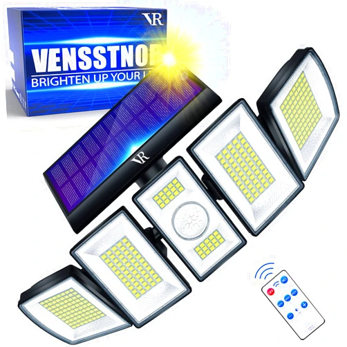 VENSSTNOR Solar Lights Outdoor Motion Sensor - 400% Brighter 7000K 3000LM 5 Levels Brightness 3 Lighting Modes 2400mAh 360° Wide Angle Illumination IP65 Waterproof Security Flood Light