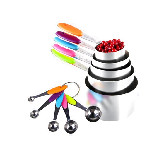 Inmorven 10pcs Measuring Cups and Spoons Set, Nesting Kitchen Stainless Steel Measuring Set for Baking Cooking Dry Liquid Ingredients Upgraded Thickness Handle