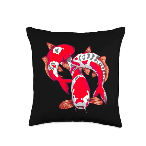 Cute Japan Sea Animal Pet Carp Tattoo Fan Designs Funny Koi Fish Gift For Men Women Cool Japanese Fish Lover Throw Pillow