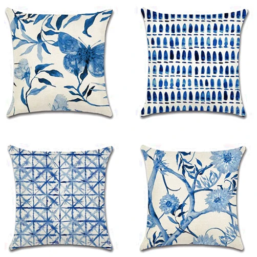 Syfixsy 4PCS Pillowcase Decorations Square Throw Pillow Cover White and Blue Summer Watercolor Holiday Cushion Case Linen for Sofa, Couch, Outdoor, Patio,Farmhouse and Home Decor,18X18Inch