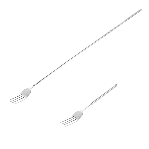 Haosie Extendable Fork, 8.7 to 25.4 Inch Long Prank, Telescopic BBQ Dinner Fruit Dessert Extended Tableware, Sturdy Stainless Steel (1pcs)
