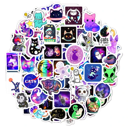 BulbaCraft 100Pcs Space Cat Stickers - Galaxy Cate Stickers, Cute Cat Stickers, Funny Cat Stickers, Spaceship Cat Laptop Decals