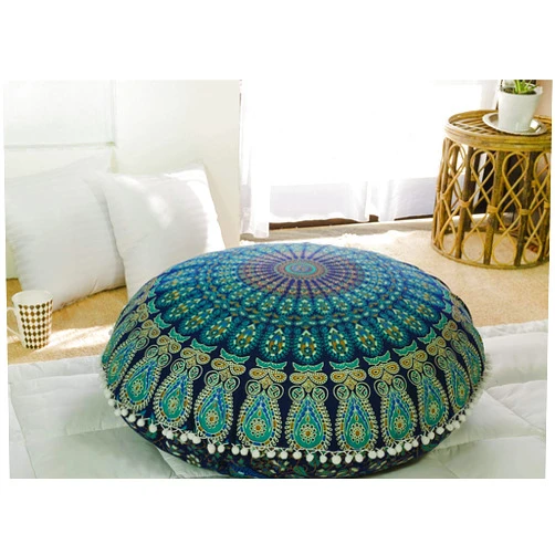 Popular Handicrafts Floor Pillow Cushion Cover - Hippie Mandala Cushion Cover Large Cotton - Pouf Cover Round Bohemian Yoga Decor, 32