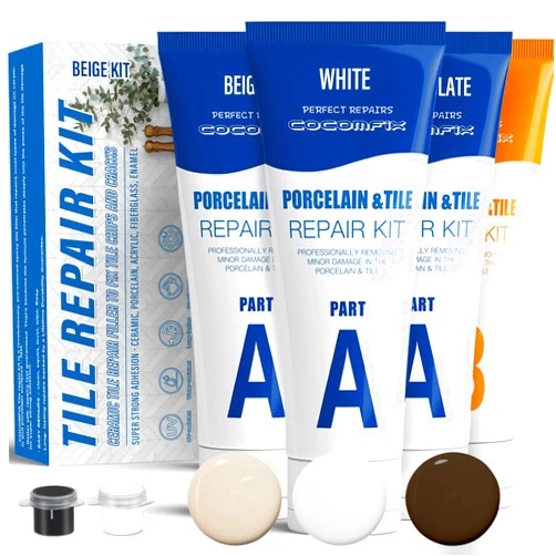 Cocomfix Tile Repair Kit - (Beige Kit) Ceramic Floor Tile Repair Kit - Super Strong Porcelain Tile Filler - Fix Cracks, Chips, Holes Fast. for Porcelain, Ceramic, Acrylic, Fiberglass, Enamel.