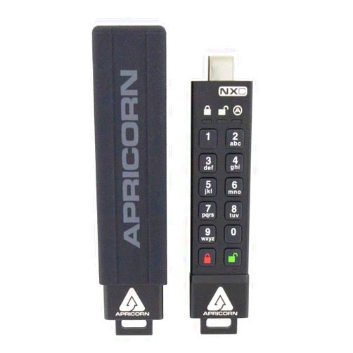 Apricorn 128GB Aegis Secure Key 3 NXC 256-Bit Hardware-Encrypted USB 3.2 Type C Flash Drive, FIPS 140-3 Level 3 Validated (ASK3-NXC-128GB), Black