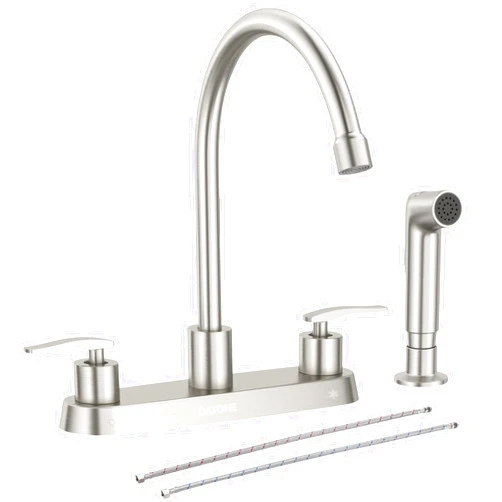 DAYONE Kitchen Faucet with Side Sprayer 2 Handle Brushed Nickel, 8 Inches 4 Holes Centerset Kitchen Sink Faucet, Pull Out Stainless Steel Sink Faucets for RV Laundry Bar with Supply Lines, DAY-CR2001