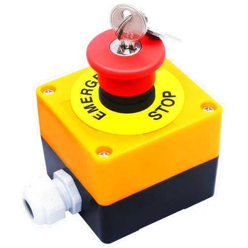 mxuteuk 1NC 22mm Red Mushroom Emergency Stop Push Button Switch Key Reset AC 660V 10A Switch Station Box，1 Years Warranty HB2-ES142-BOX-Y