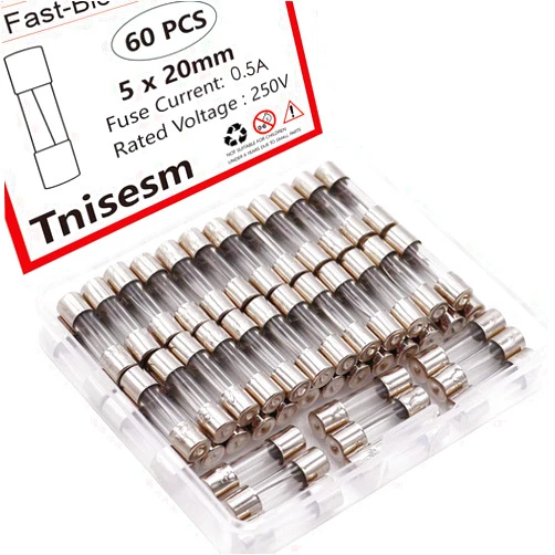 Tnisesm 60 Pcs F0.5AL Fast-Blow Fuse 0.5A 250 V Glass Fuses 5 x 20mm/0.2