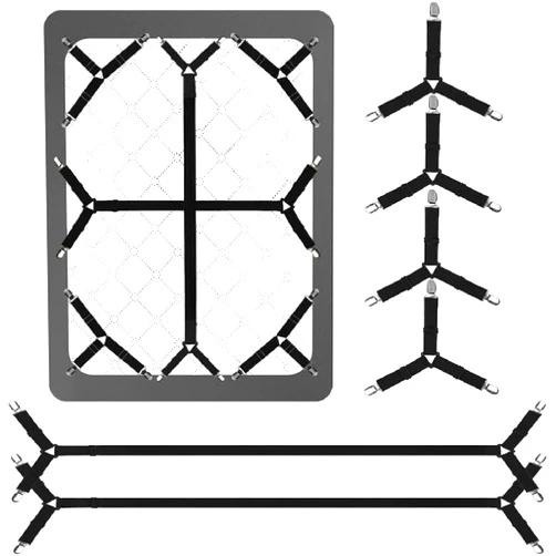 COEAYO Bed Sheet Straps - 4+2 Pcs Adjustable Mattress Sheet Clips, Adjustable Sheet Clips for Perfectly Fitted Sheet Straps Holders for CornersEnhance Your Sleeping Experience (Black)