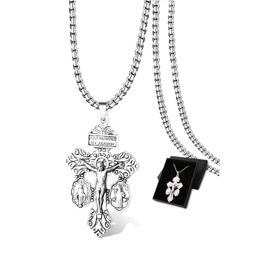 Orgcity Pardon Cross Milagrosa Medalla Pendant Necklace for Women Men Christian Easter Gifts, Cruz Del Perdon Catolica with St Benedict and Milagrosa Medal, Cruz De Caravaca,Regalo Religioso Católico De Para Hombres Y Mujeres