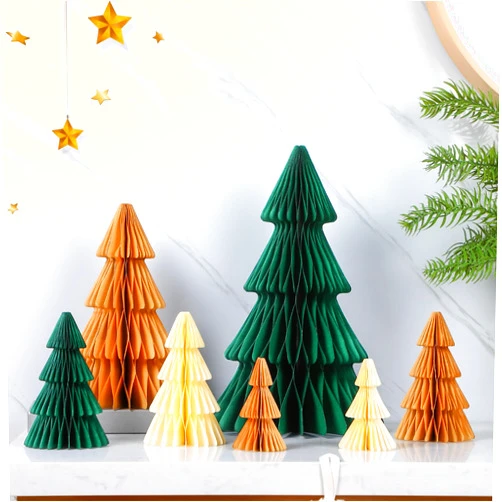 Cinnvoice 7 Pcs Christmas Tree Honeycomb Centerpiece 3D Paper Trees Centerpiece Honeycomb Paper Christmas Trees Honeycomb Table Decorations for Home Office Kitchen Xmas Gift Holiday Party Table Decor