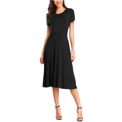 Urban CoCo Women's Vintage Short Sleeve High Waist Flared Midi Casual Summer Dress