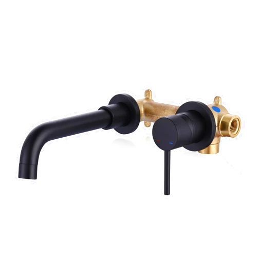 ARCORA Wall Mount Bathroom Faucet Matte Black, Single Handle Bathroom Sink Faucet Wall Mounted, Rough-in Valve Included