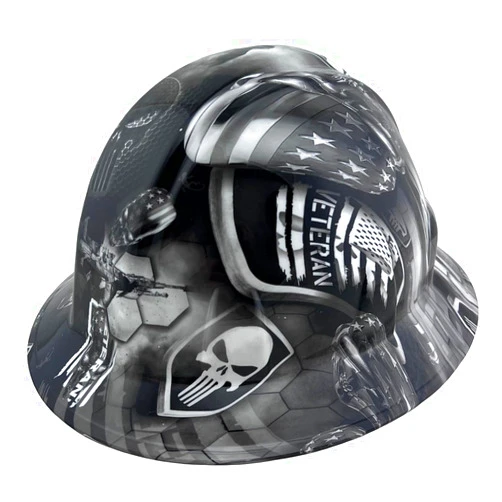 Texas America Safety Company Full Brim Hydro Dipped Patriotic Design Hard Hat with 4 Point Ratchet Suspension and Tote