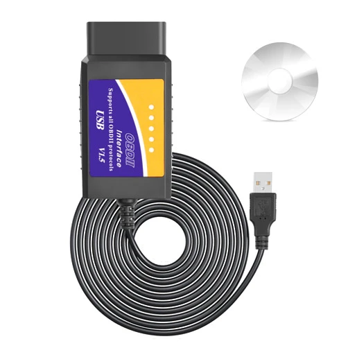 CERRXIAN ELM327 OBD2 USB Adapter OBD2 to USB Scanner Adapter OBDII Diagnostic Cable OBDii Scanner Code Reader Auto Car Professional OBDII Scan Tool with CD-ROM 1.5M/ 5FT