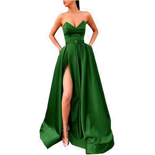 TaseyDress Formal Gowns and Evening Dresses with Slit for Women Strapless Prom Dresses Long with Pockets Hunter Green Size 12