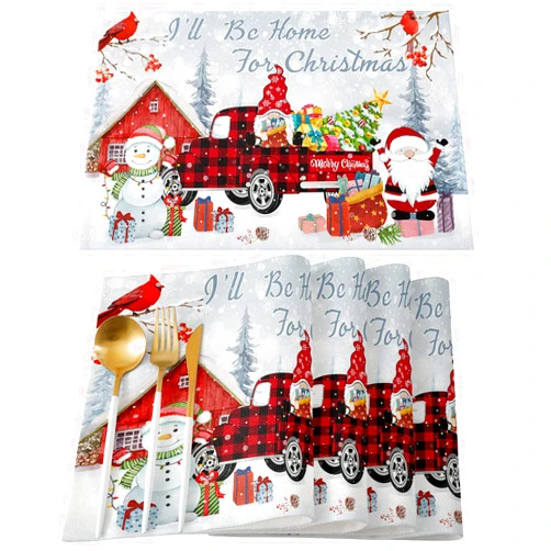 ZEREAA Christmas Tree Placemats Set of 4,Merry Table Mats,Washable Placemat Decoration for Kitchen Farmhouse Table,13''x19''