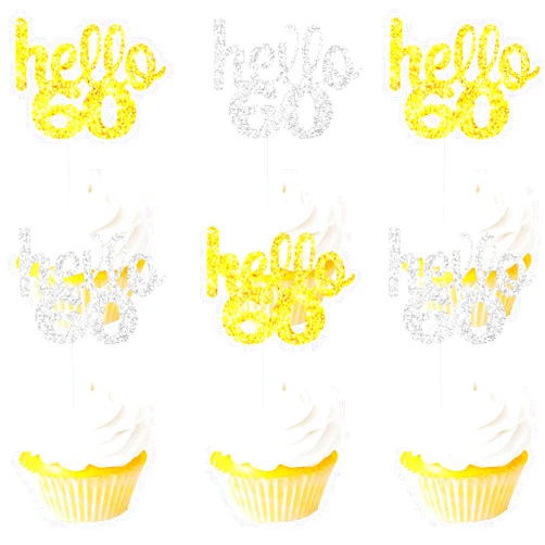 Lisimy 18PCS Hello 60th Cupcake Topper Picks for Happy Birthday Party Cheer to 60 Years Old Theme Party Decoration Supplies Celebrating Anniversary Gold silver Glitter