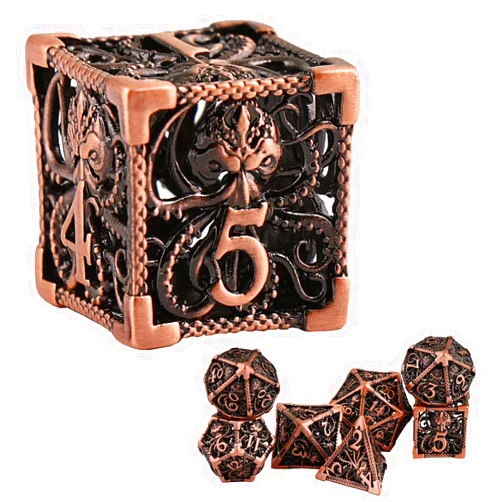 AiErBQ Pure Copper Hollow Metal Dice Set DND Polyhedral D&D Dragon Dice for Dungeons and Dragons Pathfinder Shadowrun Role Playing Games dice RPG Cthulhu Dice Set