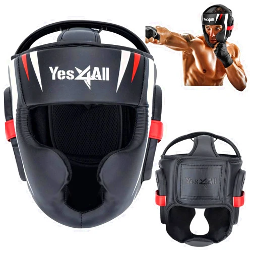Yes4All Extreme Full Face Boxing Headgear, Adjustable Sparring Headgear, Martial Arts Helmet with PU Leather for Muay Thai, MMA Training, Sparring, Kickboxing