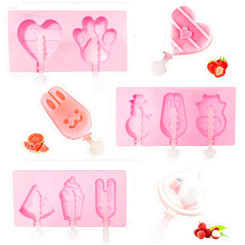 Elykorrne 3 Pack Popsicle Molds, Silicone Popsicle Molds for Kids, Ice Pop Mold with Lids, 12 Reusable Sticks for Homemade Ice Cream Popsicle Pops Cartoon