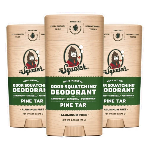 Dr. Squatch Natural Deodorant for Men - Odor-Squatching Aluminum Free - Pine Tar (2.65 oz, 3-Pack)