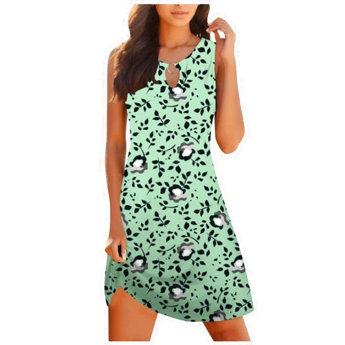 8QIDA Womens Sun Dress Summer Summer Dresses for Women Trendy Keyhole Sleeveless Tank Boho Floral Print Casual Beach Mini