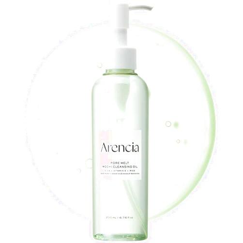 ARENCIA Pore Melt Mochi Makeup-Removing Cleansing Oil, Non-Comedogenic, Rice Amino Acids HD, Vitamin E, Cica, & Ceramide, 6.76 fl oz