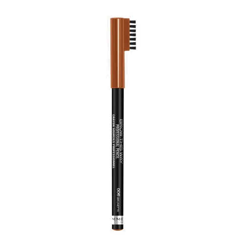 Rimmel London Brow This Way Professional Eyebrow Pencil, Long-Wearing, Highly-Pigmented, Built-In Brush, 006, Brunette, 0.05oz