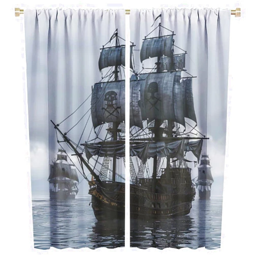 TIKRBMLB Vintage Pirate Ship Blackout Curtains, Nautical Old Sailboat Ocean Home Decor Rod Pocket Window Drapes for Living Room Bedroom- 2 Panels, Each 21