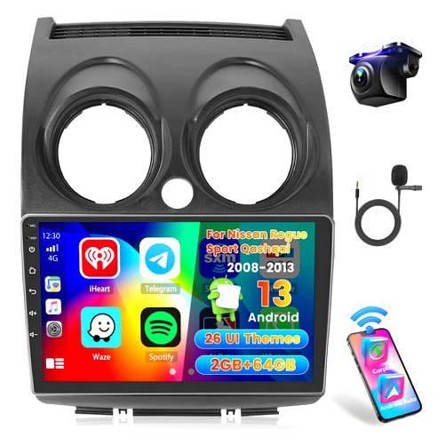 Roinvou 2+64G Radio for Nissan Rogue Sport Qashqai 2008-2013 Android 13 Car Stereo Wireless Carplay, 9 inch Touch Screen for Nissan Rogue Android Auto Bluetooth GPS WiFi FM RDS Mirror Link 26UI