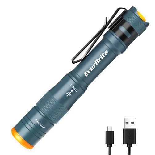 EverBrite Mini Pen Light, Rechargeable Pocket Pen Flashlight with USB C Cable, 4 Light Modes, 300 Lumens Small Flashlight with Clip for Inspection, Repair, Outdoors, Emergency, Blue