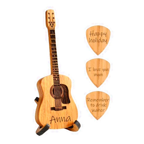 MANYUN Custom Guitar Pick Holder with 3PCS Guitar Picks, Personalized Wooden Guitar Picks Case with Stand, Unique Engraved Guitar Picks Acoustic Guitar Box for Electric Bass Guitar Ukulele Lover