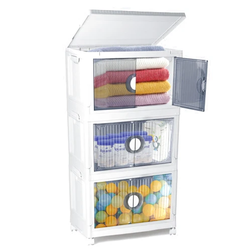 Goderewild 62qt Large Collapsible Storage Bins 3-tier with Lids - Space-Saving Closet Organizers, Stackable Storage Container Foldable Bathroom Organizer, Plastic Storage Box with Door and Wheels.