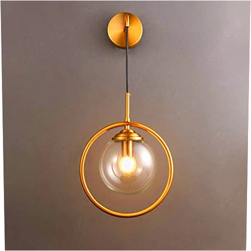 Generic Wall Lamps, Brass Finish Orbit Wall Lamp Contemporary Single Clear Glass Sconce Light Fixture Creative LED Wall Light Bedside Lamp for Hotel Restaurant Bedroom Living Room(Clear)