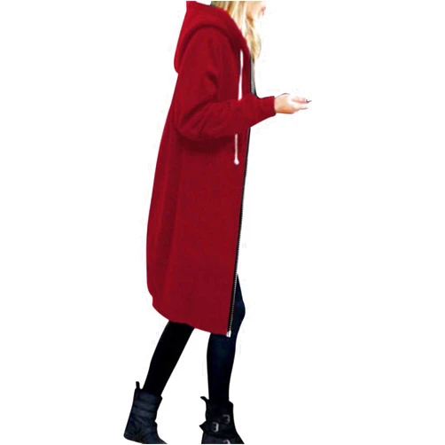 Vermers Tops Women Warm Solid Zipper Pockets Open Hooded Sweatshirt Coat Casual Long Jacket Outwear 3X-Large Red