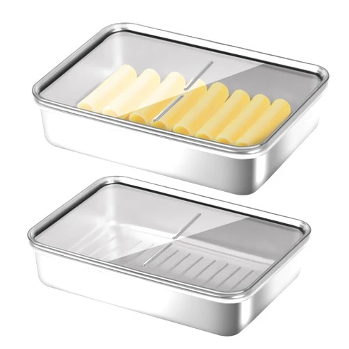 Maxracy Food Storage Container, 304 Stainless Steel Cheese Container for Refrigerator, Deli Meat Keeper Fridge Storage (1PCS Cheese container- 27 FL OZ)
