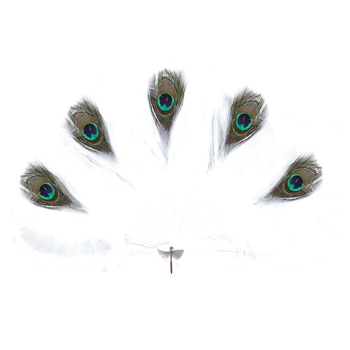 Leemiman Women Folding Handheld Flapper Marabou Feather Hand Fan Halloween Dancing Party Peacock Feather Fan (White)