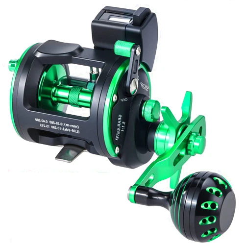 Sougayilang Line Counter Trolling Reel Graphite Body Fishing Reel Durable Stainless-Steel and Brass Gears, Powerful Carbon Disc Drag