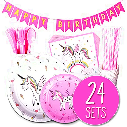 Spoleto Unicorns Spoleto Group Unicorn Party Supplies, Birthday Party Supplies and Decorations, Happy Birthday Banner, Serves 24 Guests