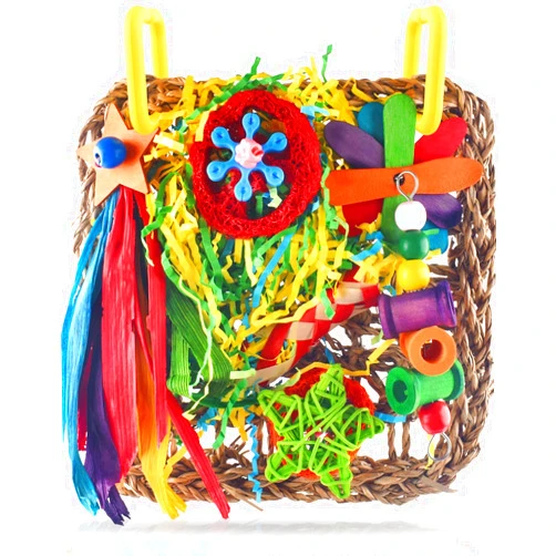 ERKOON Bird Cockatiel Toys Foraging Toys Hanging Parrot Toys for Lovebrid Parakeets Conures Bird Foraging Wall with Colorful Toys for Birds Shredding Seagrass, Birds Cage Toy Accessories